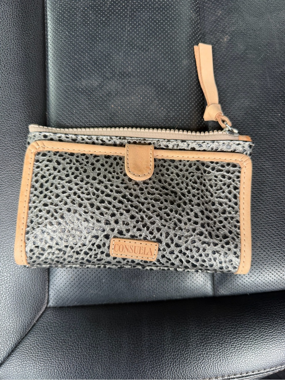Consuela Black Speckled Wallet with Tan Trim